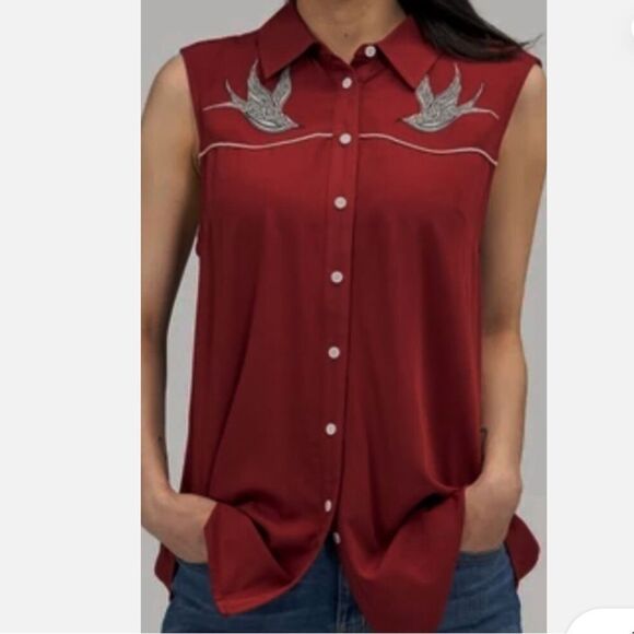 Harley-Davidson Moto Club Sleeveless Red Button Down Shirt Size Medium - Picture 11 of 12